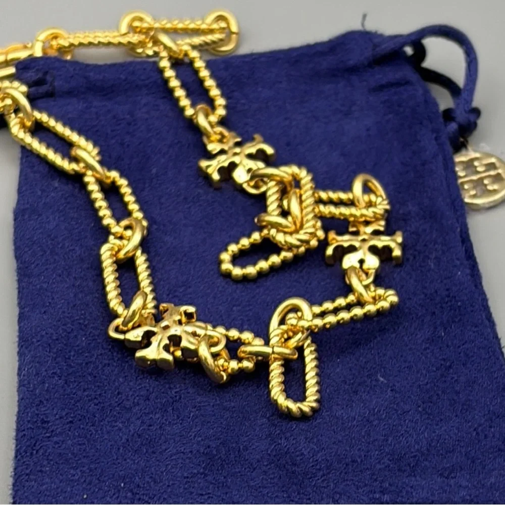 🎁 Tory Burch Gold Tone Roxanne Necklace with Intricate Link Design NWT $278